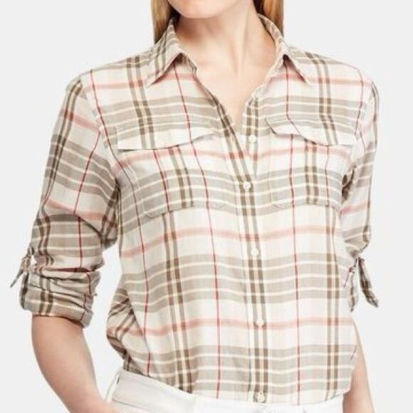 LAUREN RALPH LAUREN Women's Vextus Cotton Plaid Button Down Shirt Size Medium - Picture 6 of 8